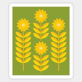 LOVE ME LOVE ME NOT Folk Art Mid-Century Modern Scandi Floral in Yellow and Orange on Green - UnBlink Studio by Jackie Tahara Magnet